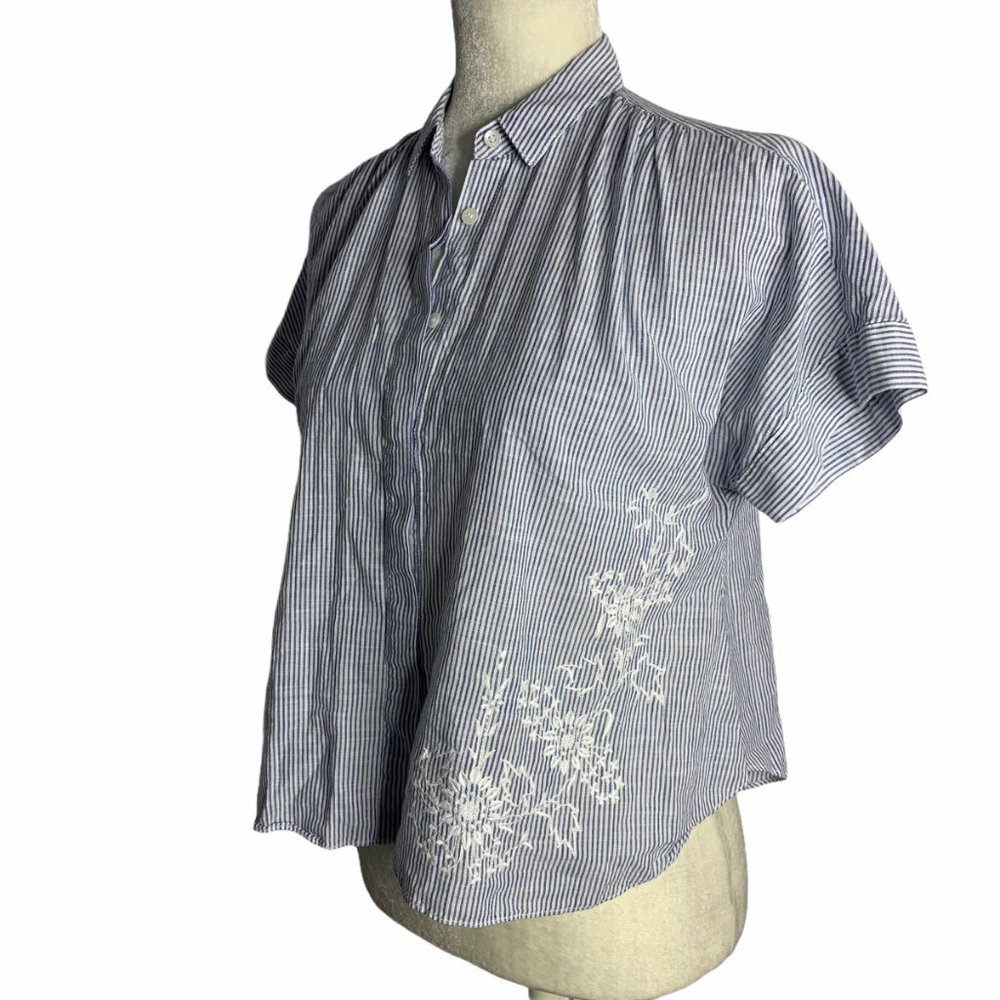 Floral Embroidered Button Up Striped Shirt 60PE - Picture 2 of 5